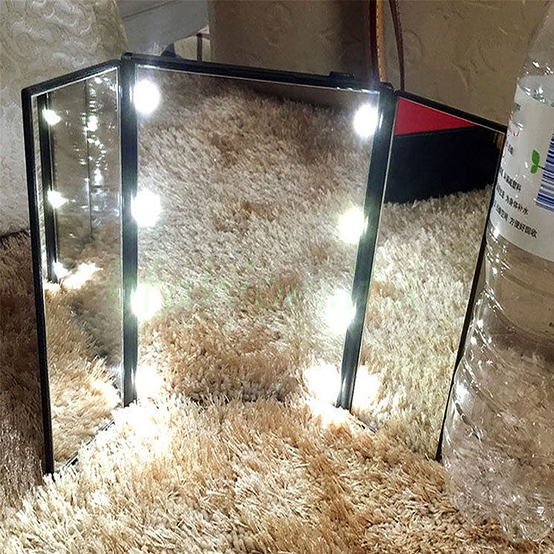 Foldable LED Light Make Up Illuminated Tabletop Cosmetic Mirror - Black