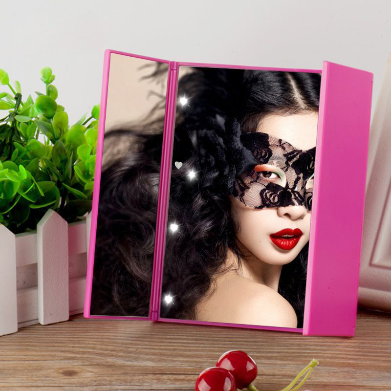 Foldable LED Light Make Up Illuminated Tabletop Cosmetic Mirror - Rose Red