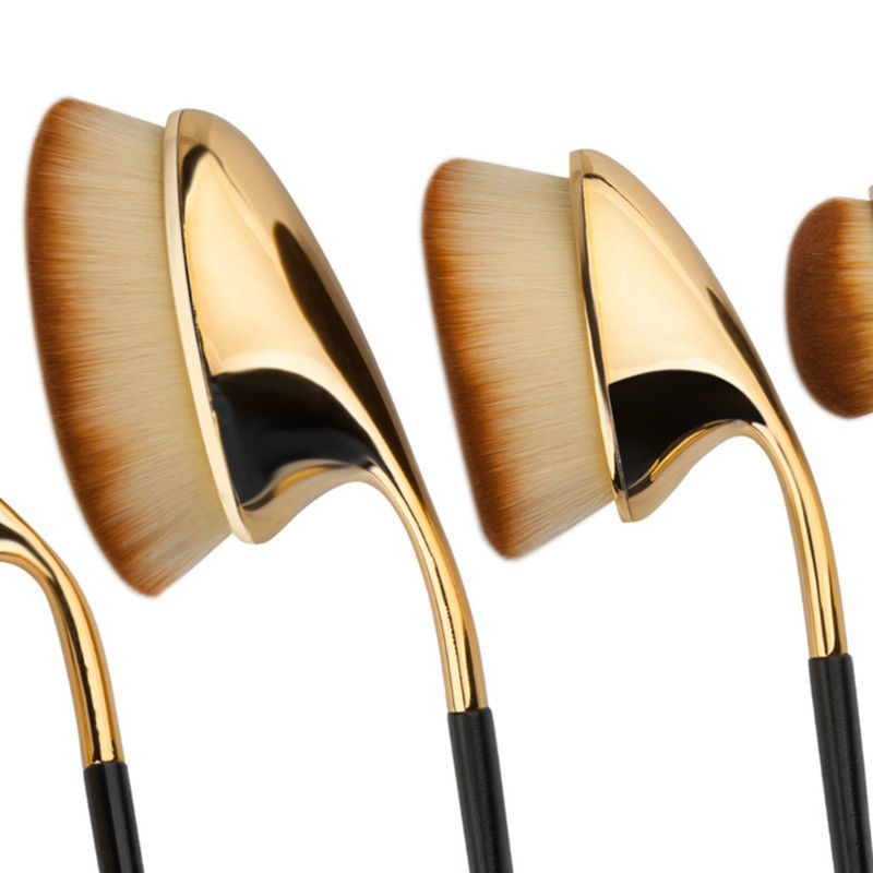 9pcs Golf Oval Shaped Makeup Cosmetic Brush Set - Gold