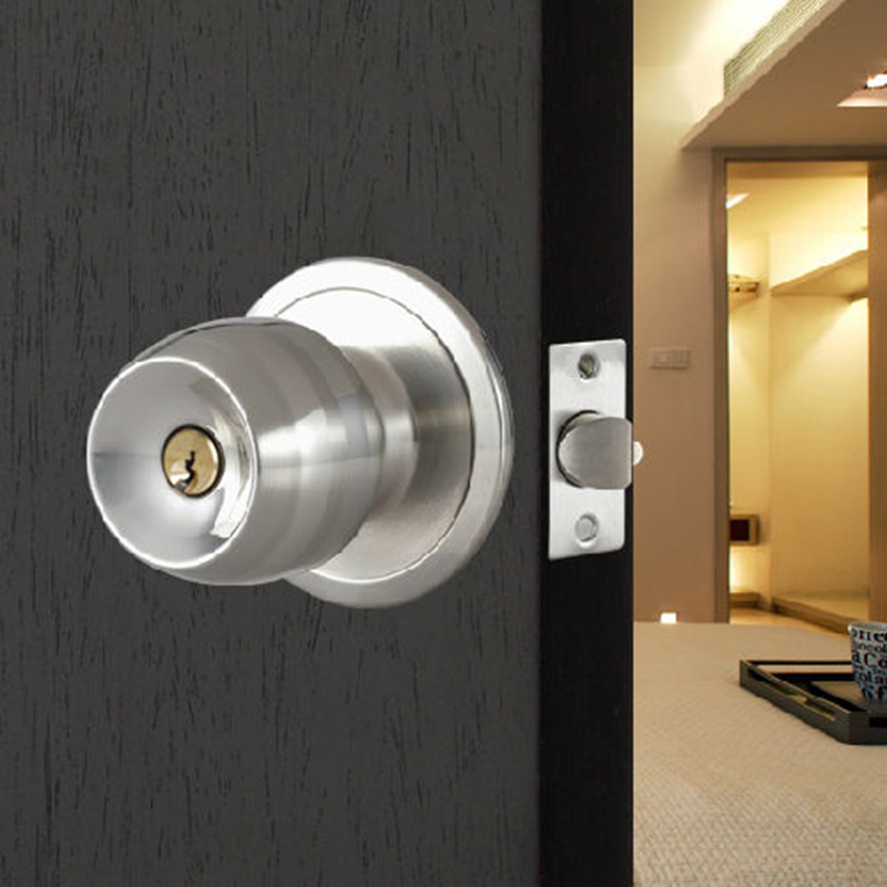 Stainless Steel Round Knobs Handle Entrance Lock Door Entry with Key