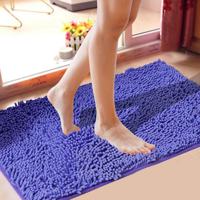 Non Slip Chenille Floor Door Mat Rug Kitchen Bathroom Carpet - Blue