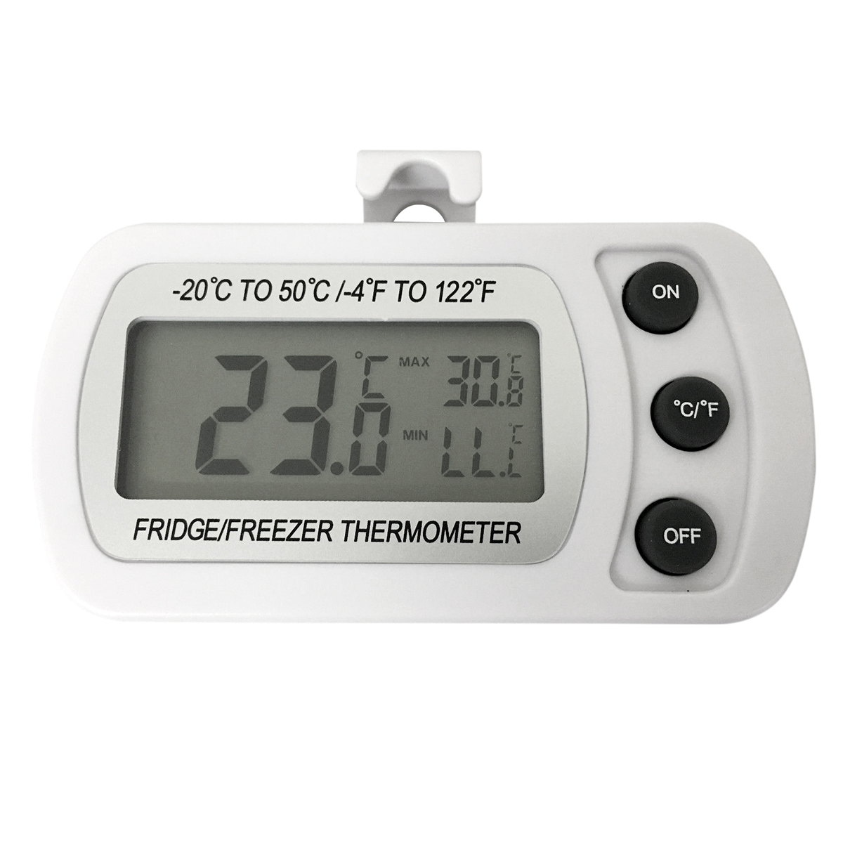 Fridge Refrigerator LCD Waterproof Thermometer with Hanging Hook - White