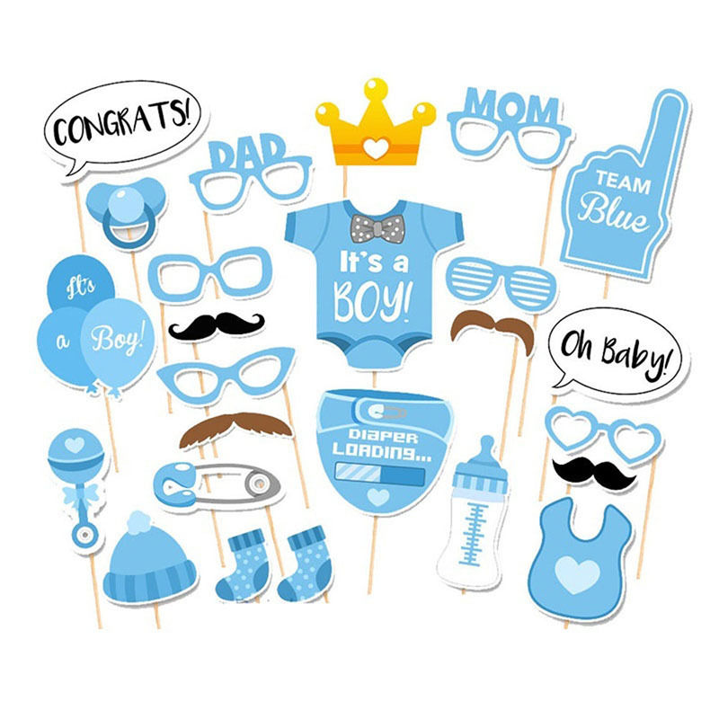 25pcs Blue Baby Shower Party Boy Birthday Mask Photo Booth Props