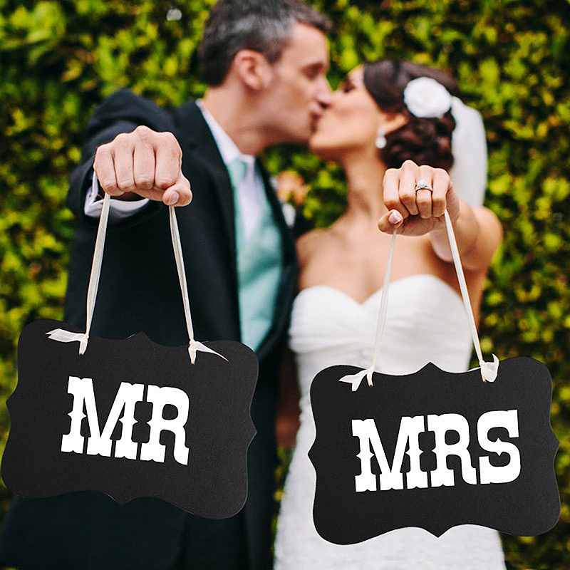 Mr and Mrs Photo Props Chair Signs Banner Wedding Decorations