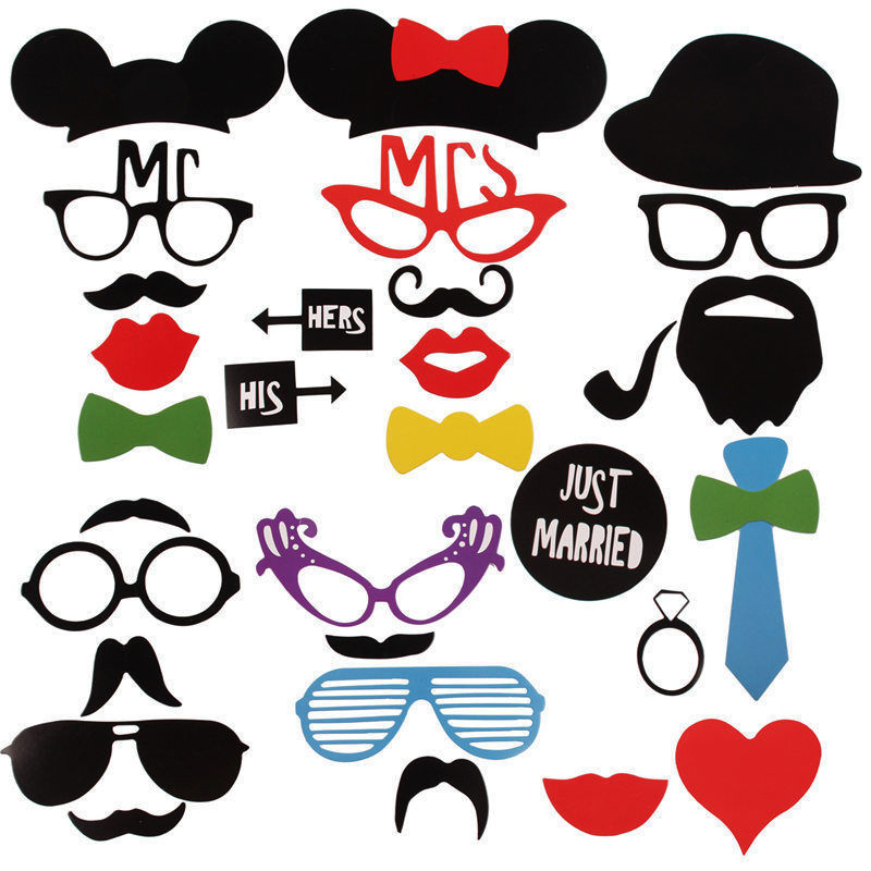 31pcs Photo Booth DIY Mask Mustache Stick Props Wedding Birthday Christmas Party