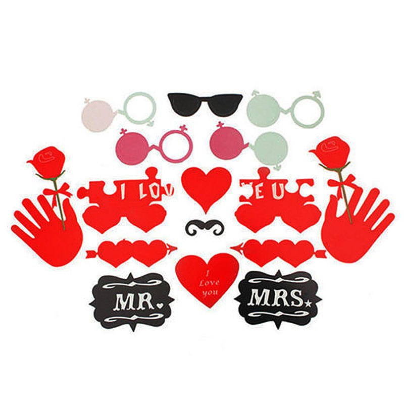 18pcs Mr & Mrs Cute Glass Party Wedding Birthday Photo Booth Props