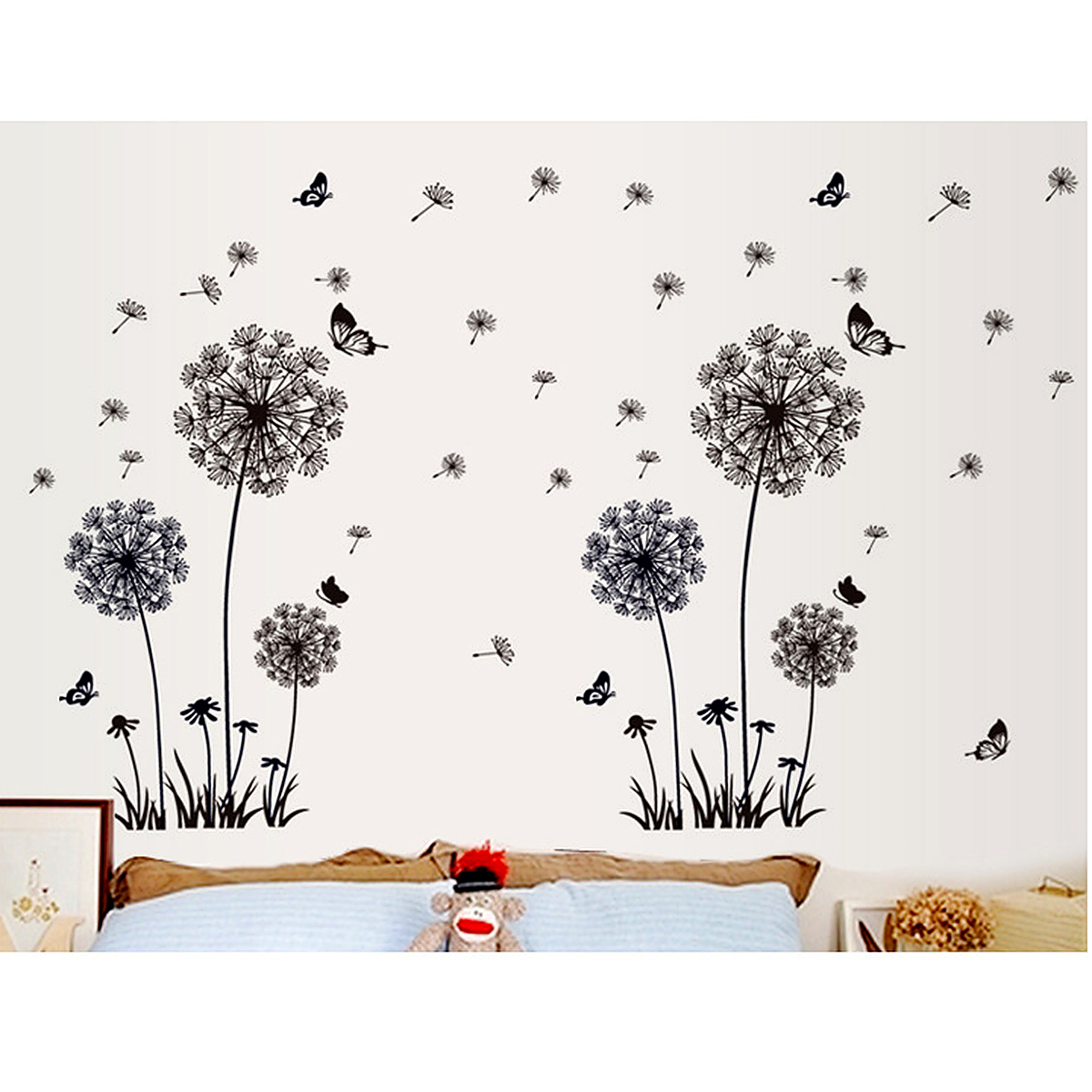 Black Dandelion Wall Sticker Removable Flower Wall Decal Home Decor