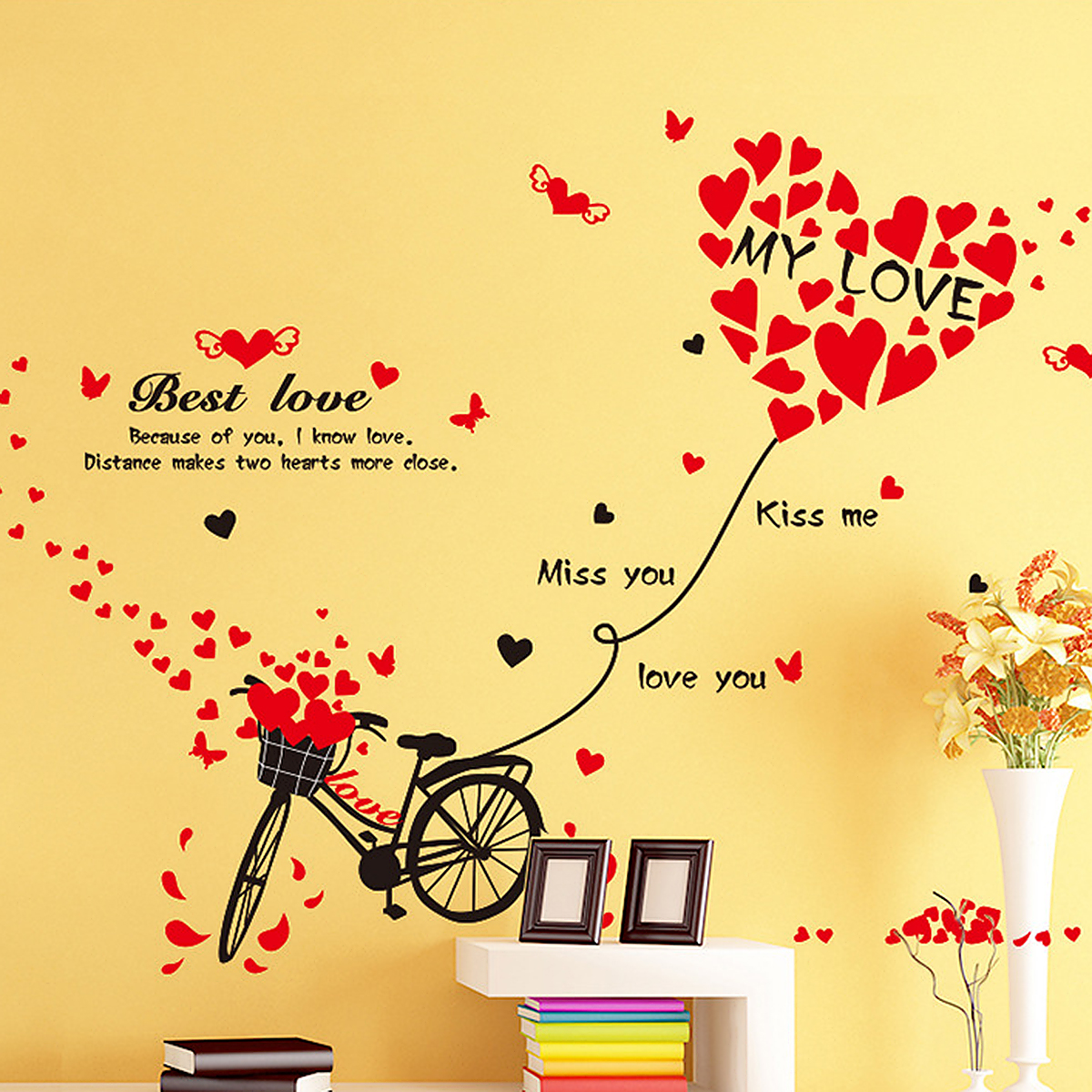Valentine's Day Love Heart Bicycle Wall Sticker Home Decor