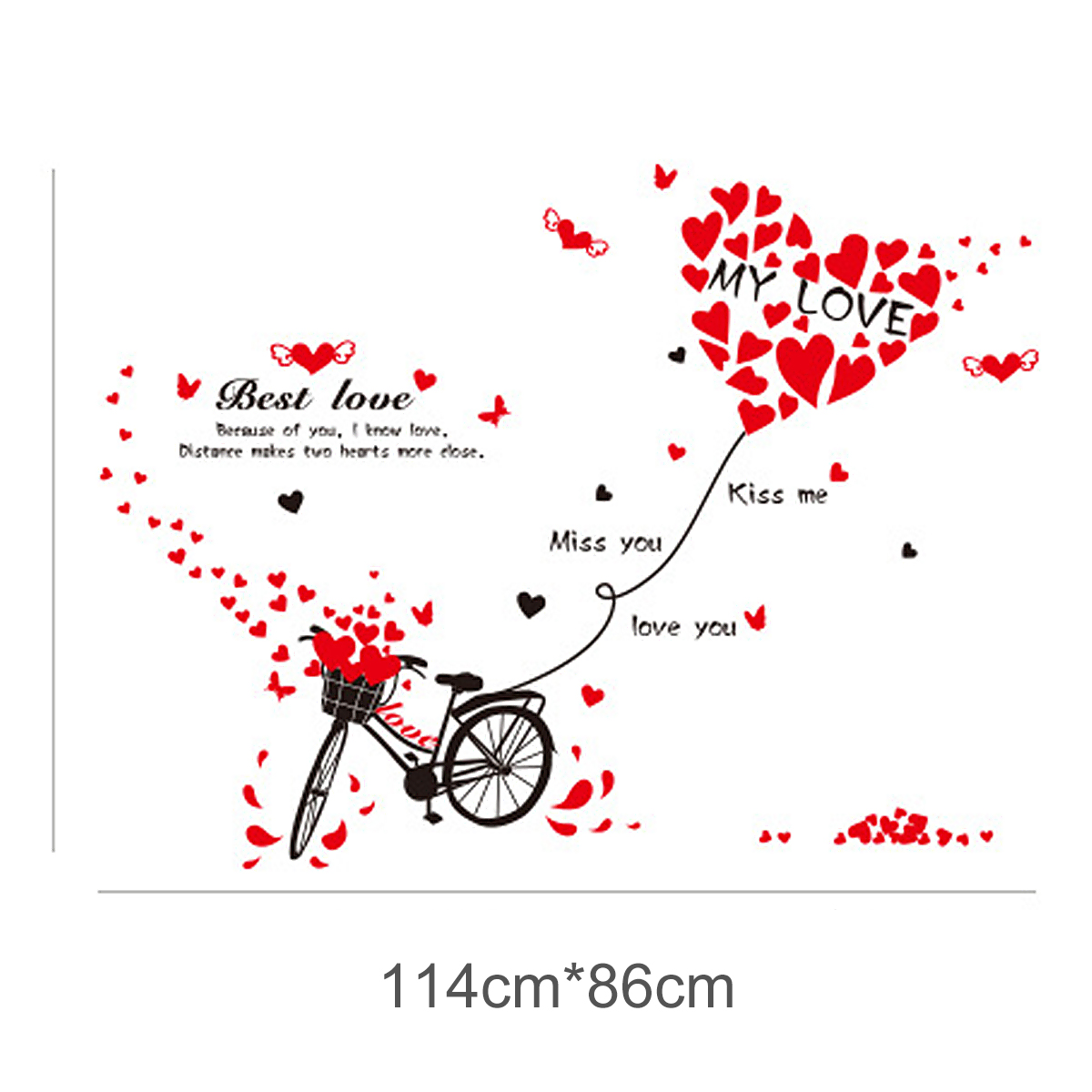 Valentine's Day Love Heart Bicycle Wall Sticker Home Decor