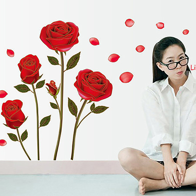Romantic Red Rose Wall Sticker Home Decal Wedding Decoration