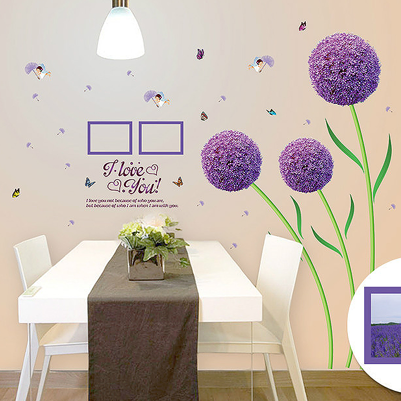 Purple Sphere Flower Ball Butterfly Wall Decor Sticker