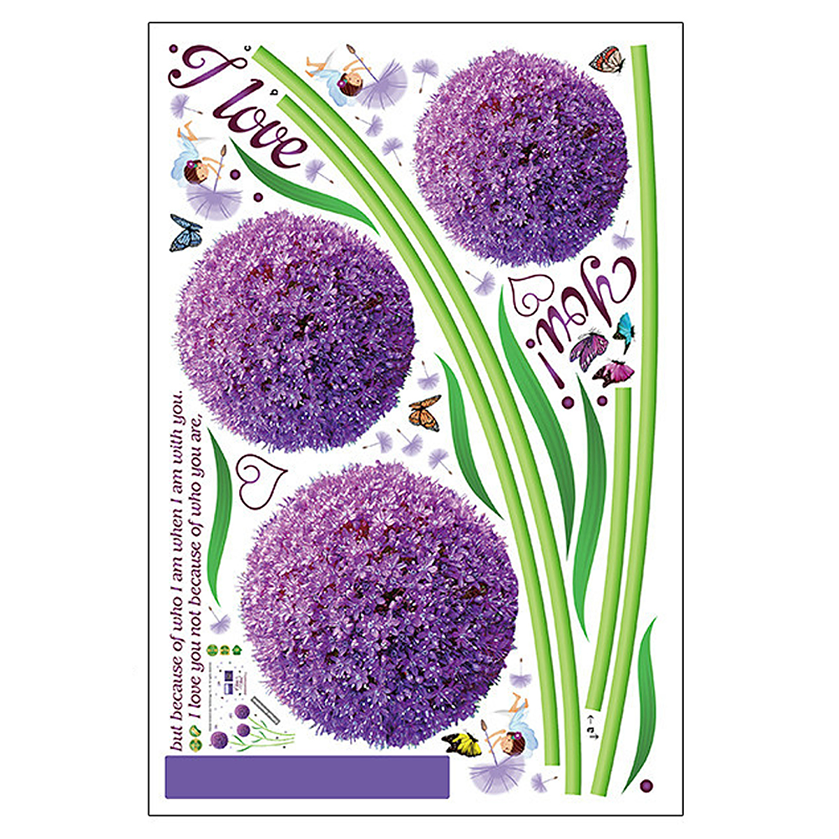 Purple Sphere Flower Ball Butterfly Wall Decor Sticker