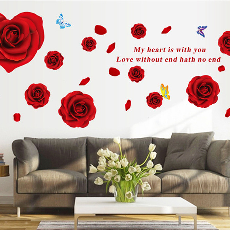 Romantic Red Rose Wall Stickers Home Decor Room Decal