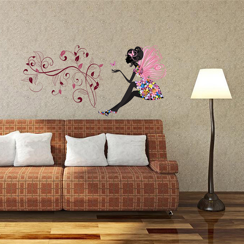Fairy Girl Butterfly Flower Room Wall Sticker Home Decor