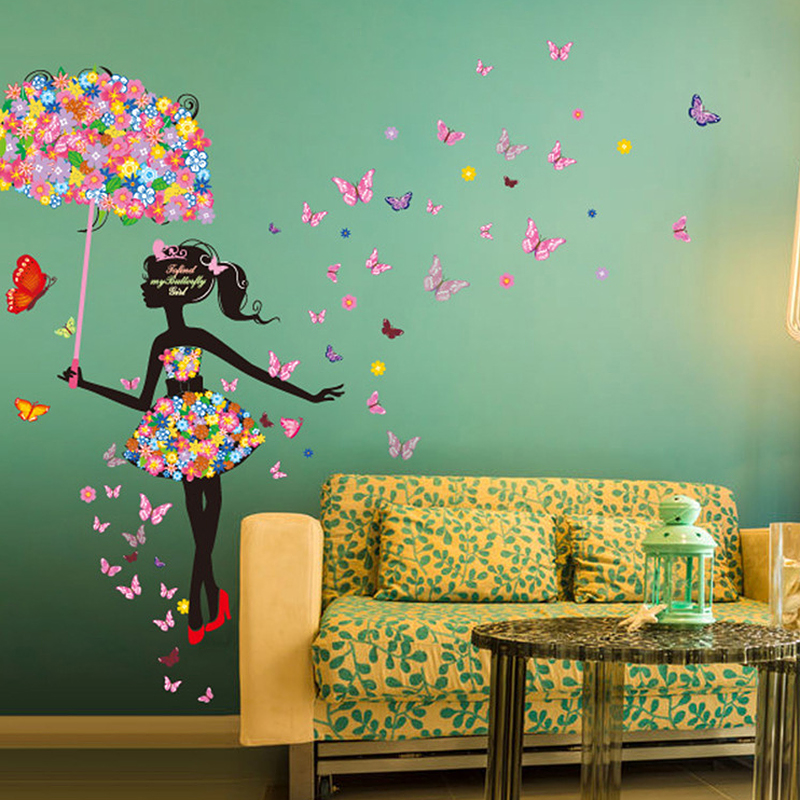 Removable Umbrella Flower Girl Art Wall Sticker Room Decal