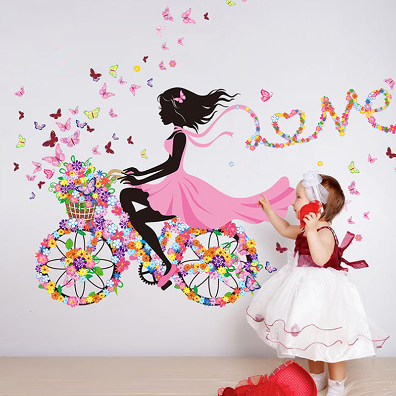 Removable Bicycle Flower Girl Art Wall Sticker Home Decor