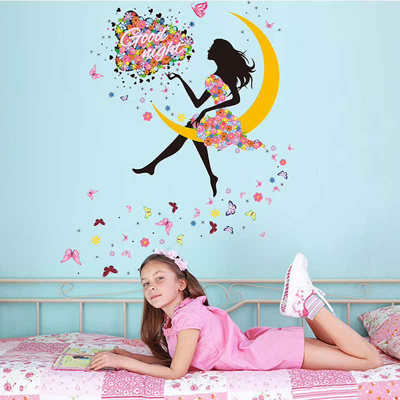 Girl Princess Moon Butterfly Good Night Wall sticker Decor