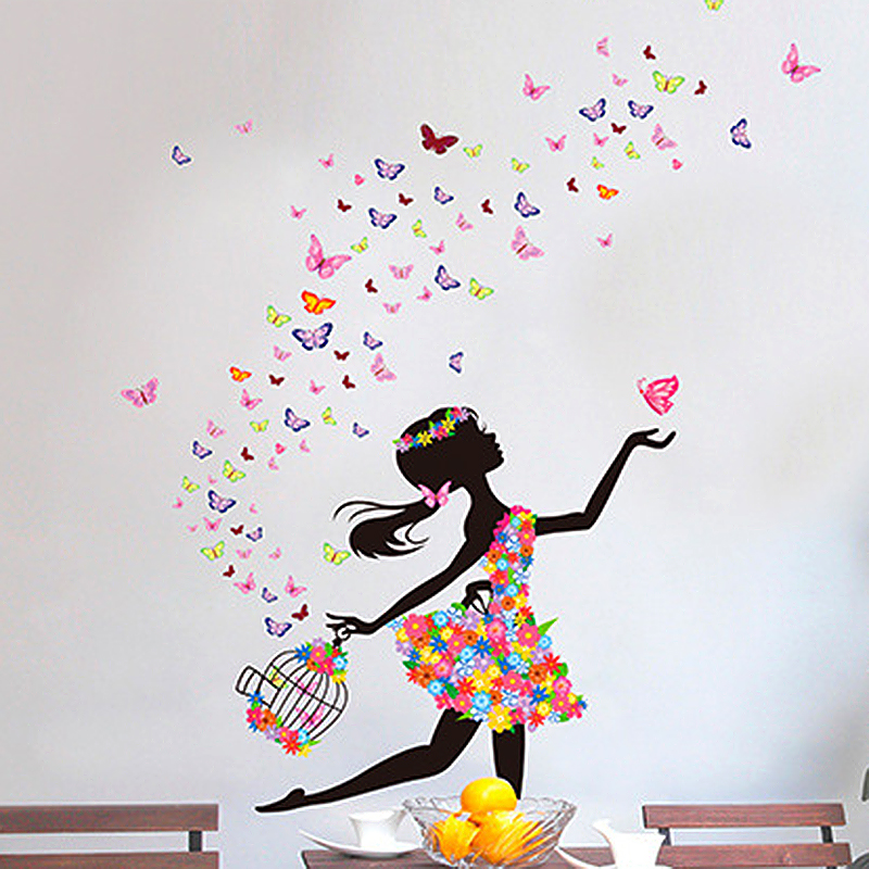 Fairy Dancing Girl Flower Home Decor Wall Sticker