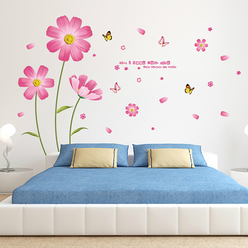 Kid's Sweeet Pink Chrysanthemum Pattern Home Wallpaper Wall Sticker