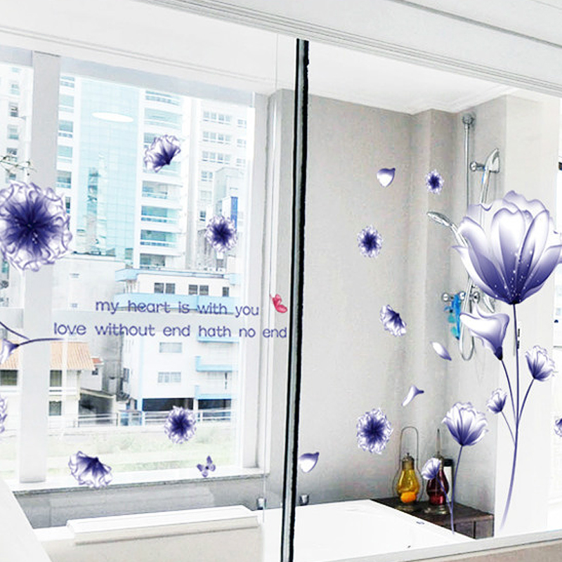 Wall Decal Purple Flowers Removable Home Sticker House WallPaper