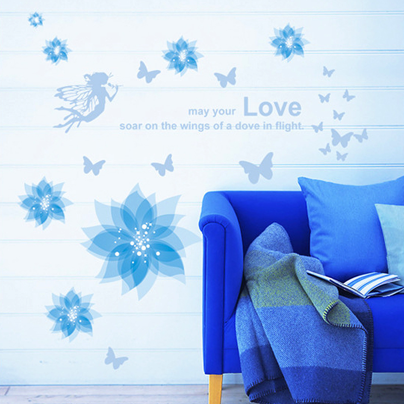 Removable Floral Pattern Printed DIY Wall Sticker Home Decor - Blue