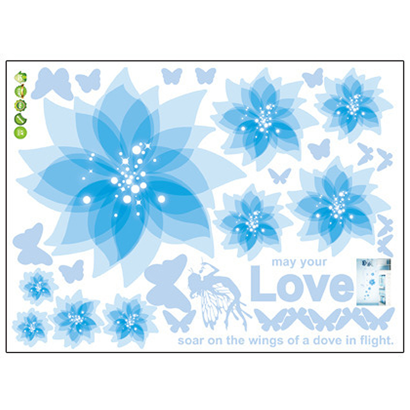 Removable Floral Pattern Printed DIY Wall Sticker Home Decor - Blue