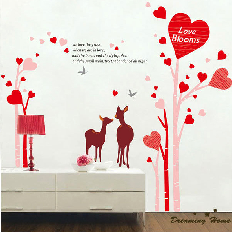 Romantic Sweet Love Blooms Deer Cartoon Bedroom Decor Wall Paper