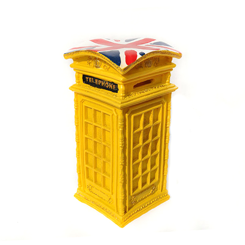 England Telephone Booth Coin Money Storage Saving Box Can - Yellow