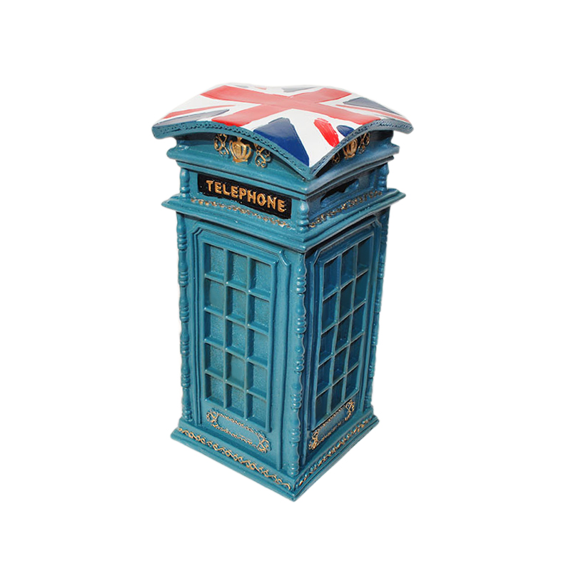 England Telephone Booth Coin Money Storage Saving Box Can - Blue