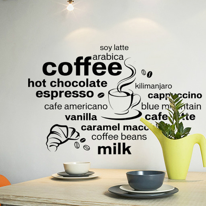 Black English Letter Classic Coffee Room Wall Stickers