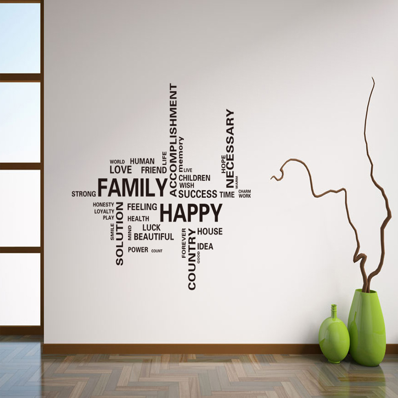 English Letter Family Happy Living Room Wall Sticker Wallpaper