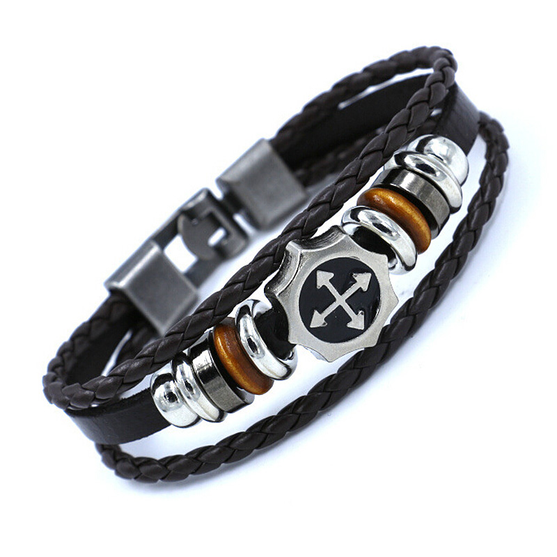 PU Leather Bracelet with Beads Braided for Couples - Brown