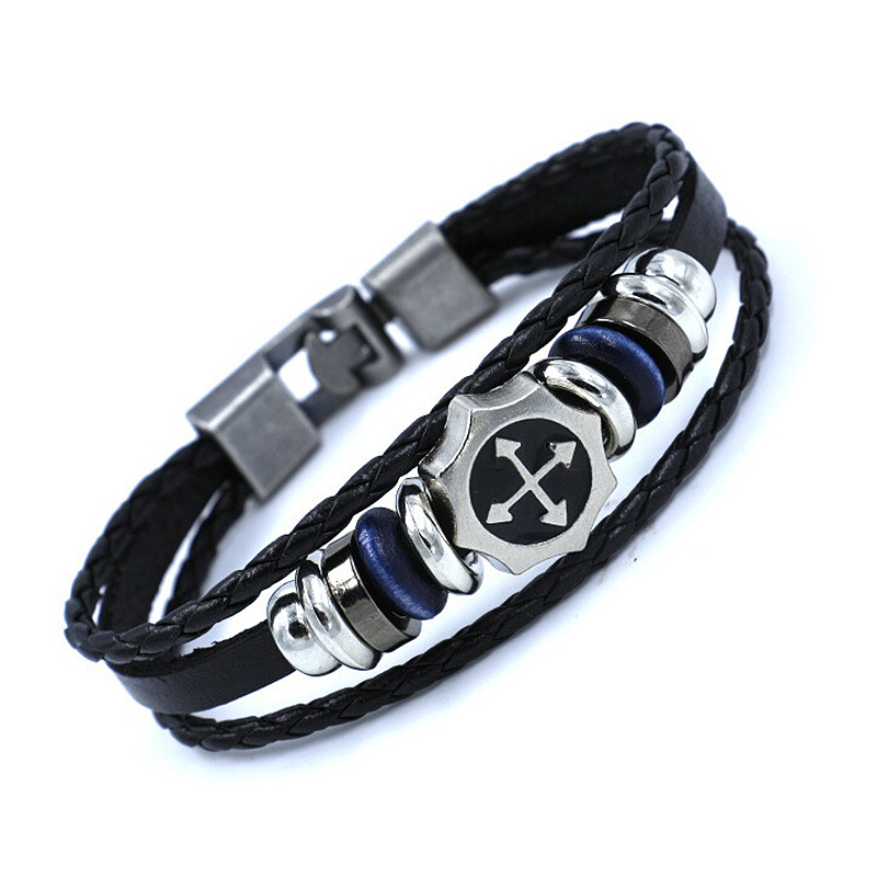 PU Leather Bracelet with Beads Braided for Couples - Black