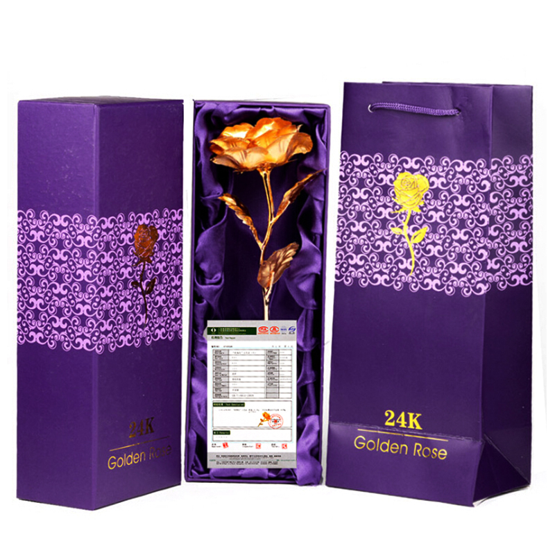 24K Gold Foil Plated Romantic Valentine's Day Rose Flower Gift with Box - Gold