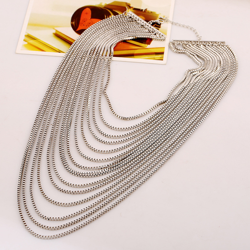 Vintage Tassel Necklace Jewelry Multilevel Chain Necklace for Women - Silver