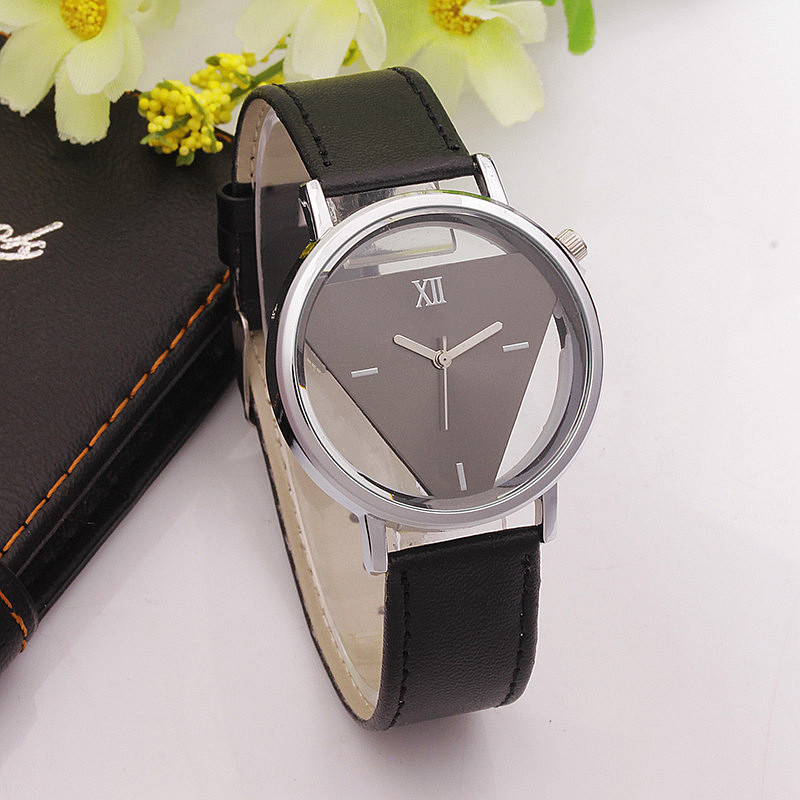 Fashion Simple Inverted Triangle Double Sided Hollow Casual Couple Watch - Black