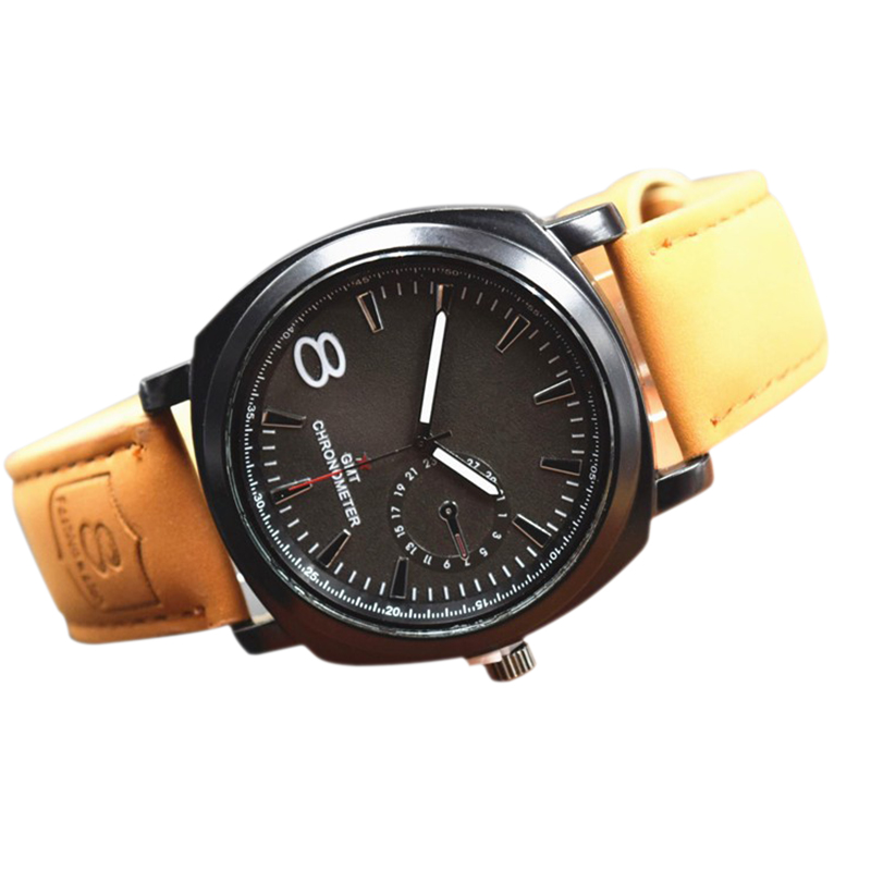 Men's Frosted Dial PU Leather Strap Casual Sports Quartz Watch - Black