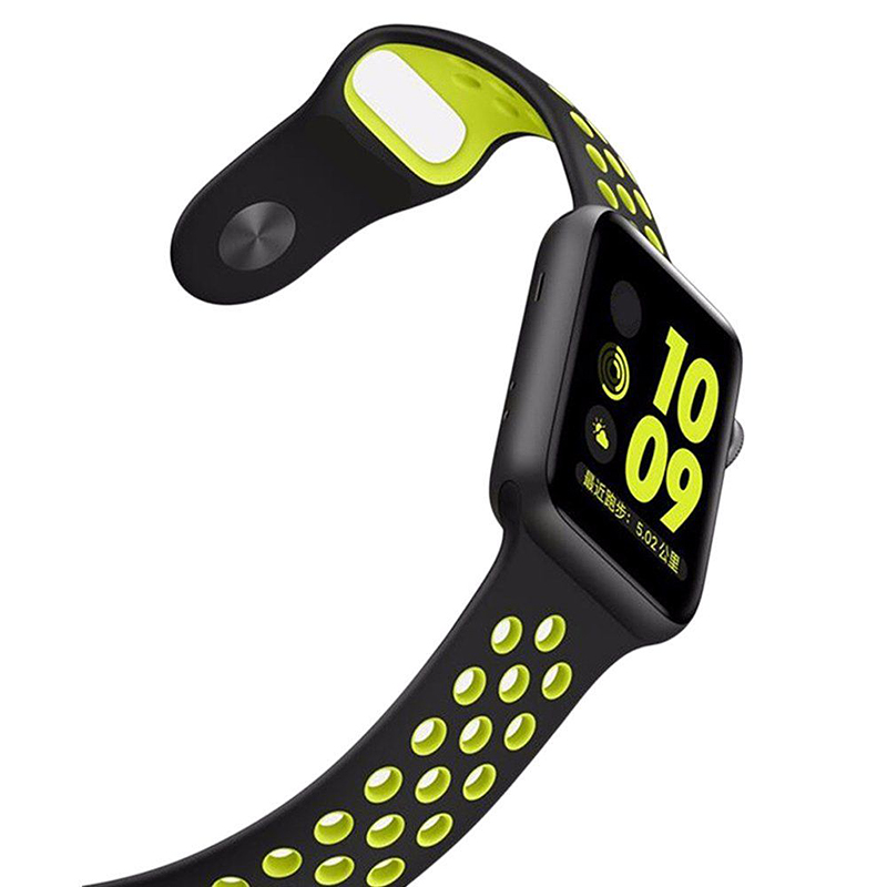 Sports Replacement Band Wrist Strap for Apple Watch 42mm - Black + Yellow