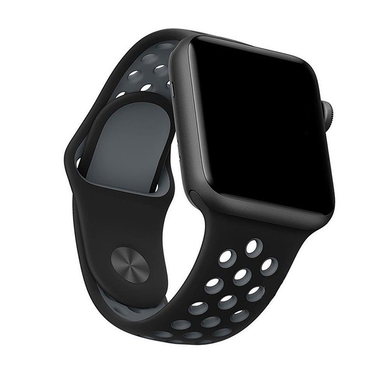 Silicone Replacement Wrist Strap Bracelet for Apple Watch 38mm - Black + Gray