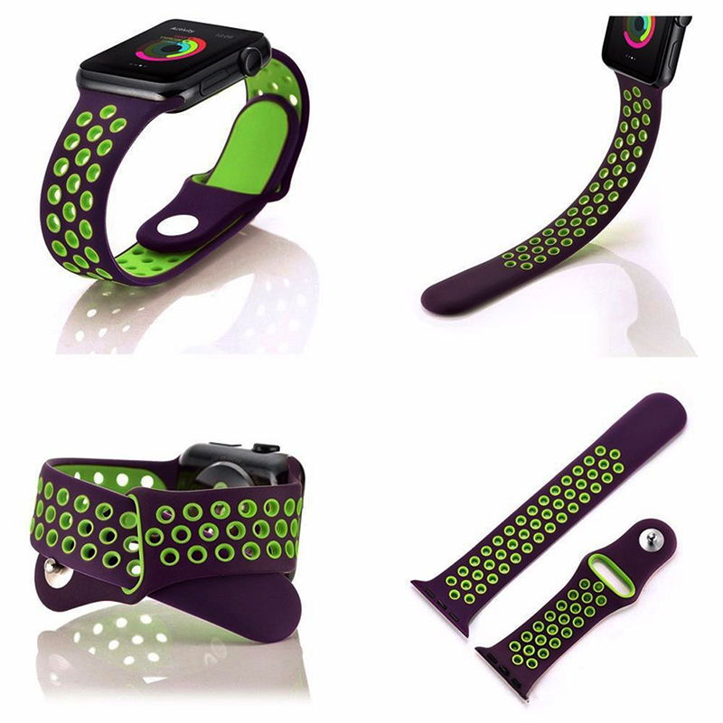 Silicone Replacement Wrist Strap Bracelet for Apple Watch 38mm - Purple + Green