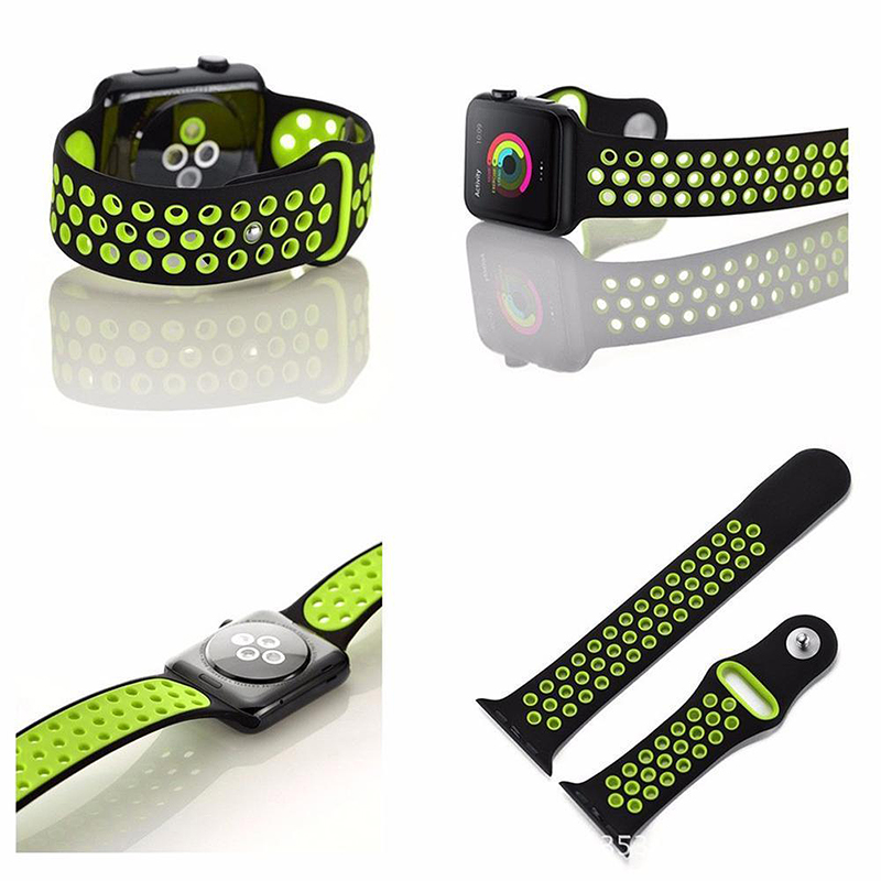 Sports Replacement Band Wrist Strap for Apple Watch 42mm - Black + Green
