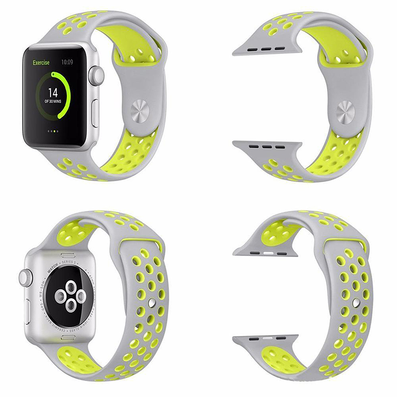 Sports Replacement Band Wrist Strap for Apple Watch 42mm - Silver + Yellow