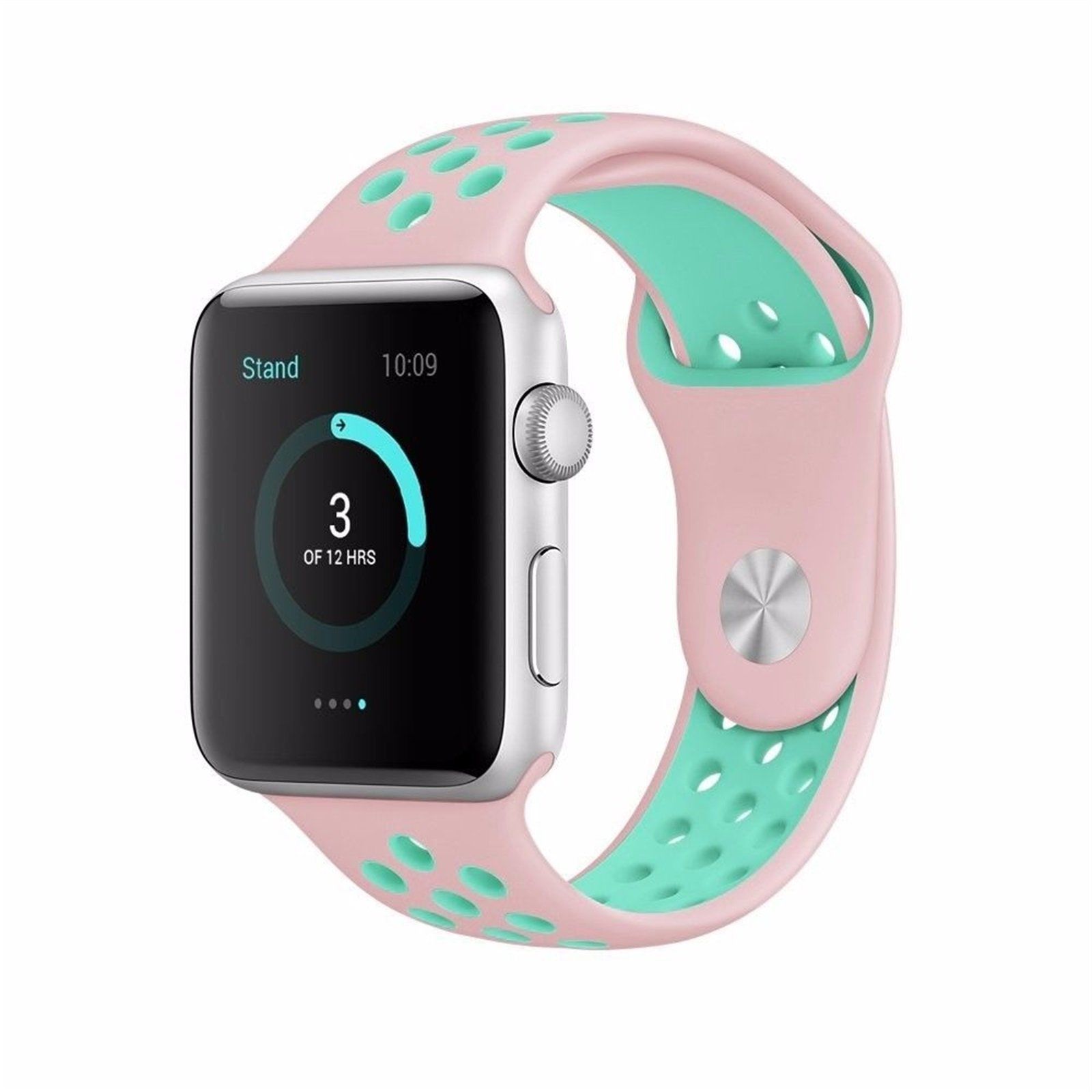 iWatch Silicone Watchband Replacement Wrist Strap for Apple Watch 38mm - Pink + Green