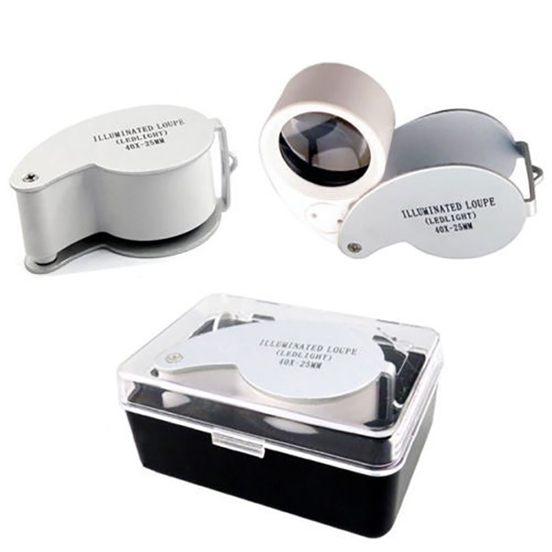 LED Jeweller Loupe 40 x 25mm Eye Lens Glass Jewelry Magnifier - Silver
