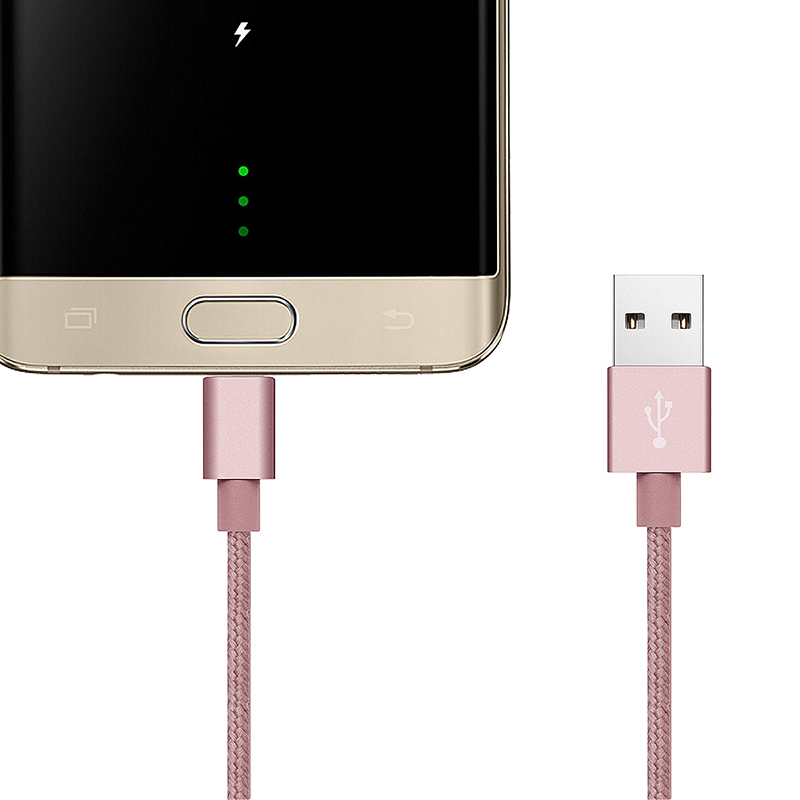 3m Knit Braid USB Data Sync Charging Cable for Samsung Android Phones - Rose Gold