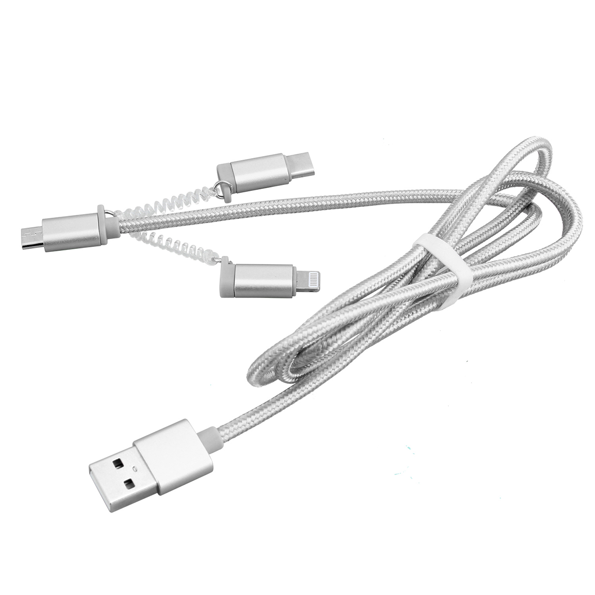 3 in 1 Knit Multifunction Charging Data Cable for IOS Android Type-C Device - Silver