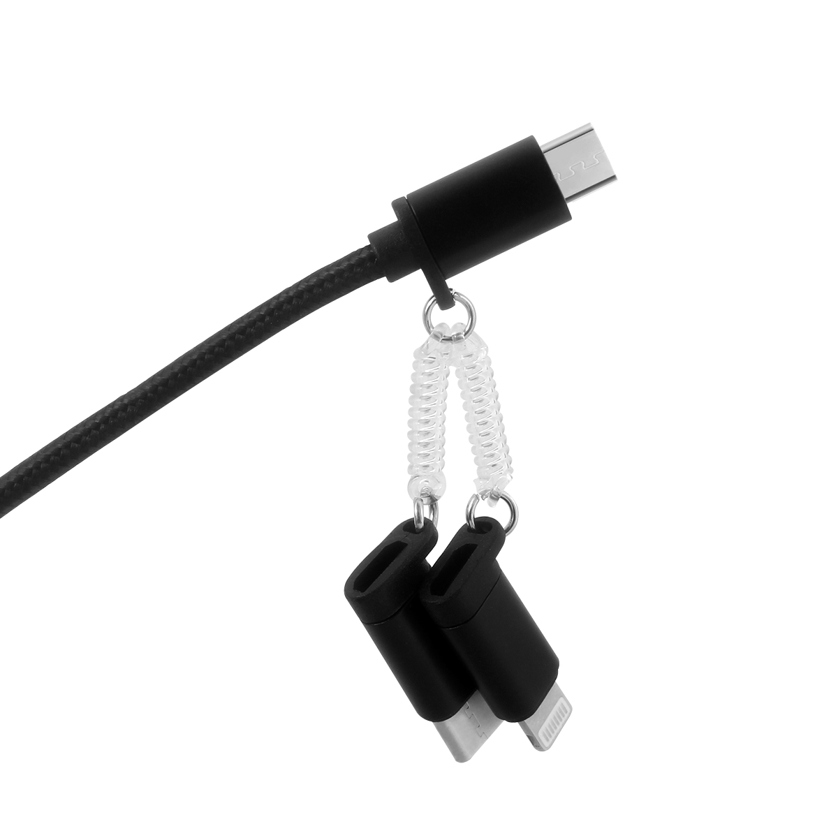 3 in 1 Knit Multifunction Charging Data Cable for IOS Android Type-C Device - Black