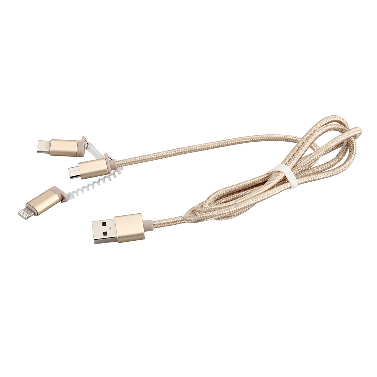 3 in 1 Knit Multifunction Charging Data Cable for IOS Android Type-C Device - Gold