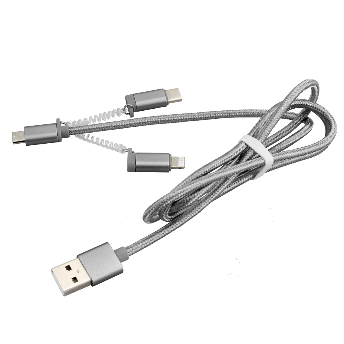 3 in 1 Knit Multifunction Charging Data Cable for IOS Android Type-C Device - Gray