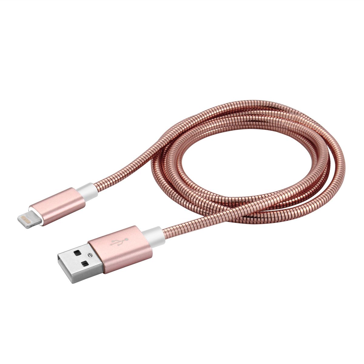 Metal Stainless Steel Spring Woven 8 pin Charging Data Cable for iOS Devices - Rose Gold